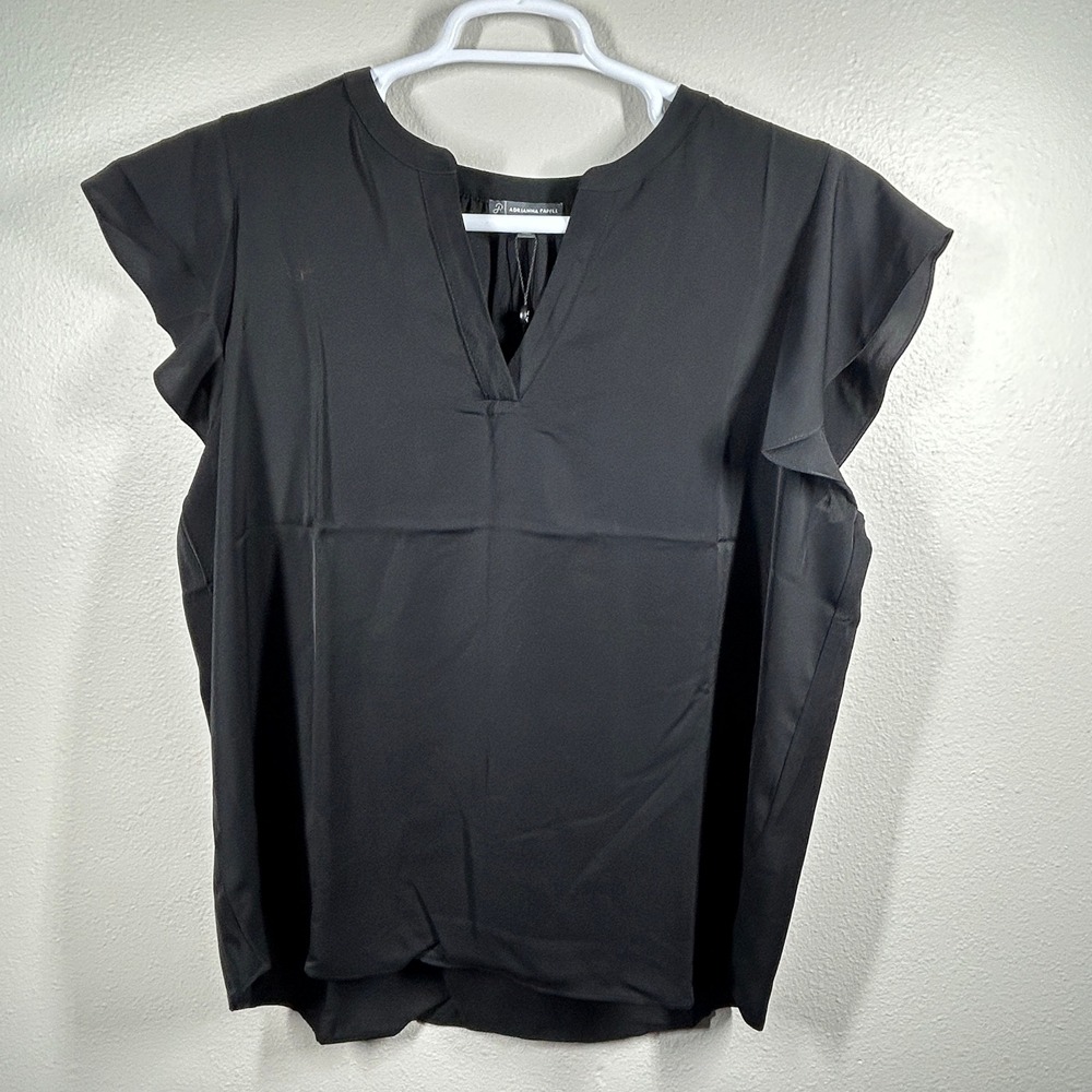 Adrianna Papell Womens Black V-Neck Flutter Sleeve Blouse Top XL AD1S303044